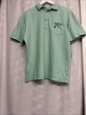 johnnie-O Mint Green & White Striped Polo